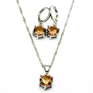 NWOT Sterling silver champagne earrings and necklace set 18”